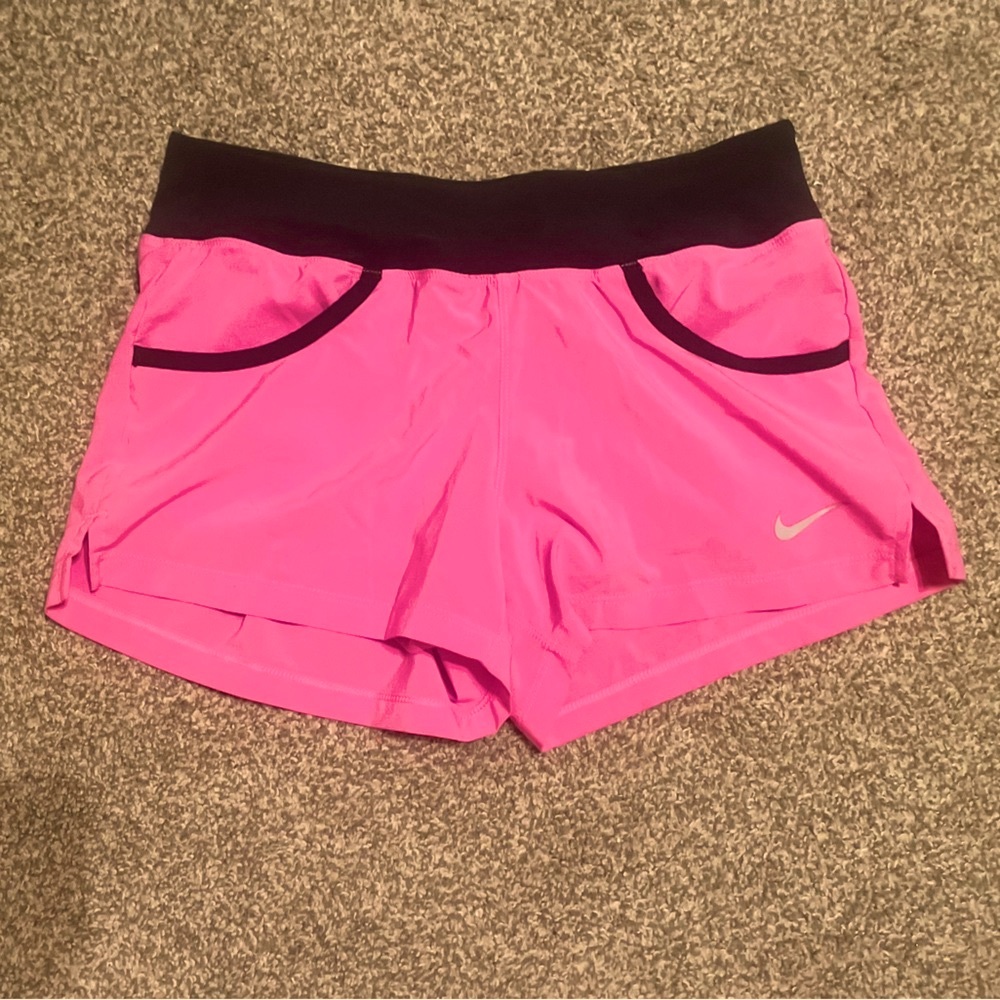 Nike Women's Vibrant Pink and Black Athletic Shorts